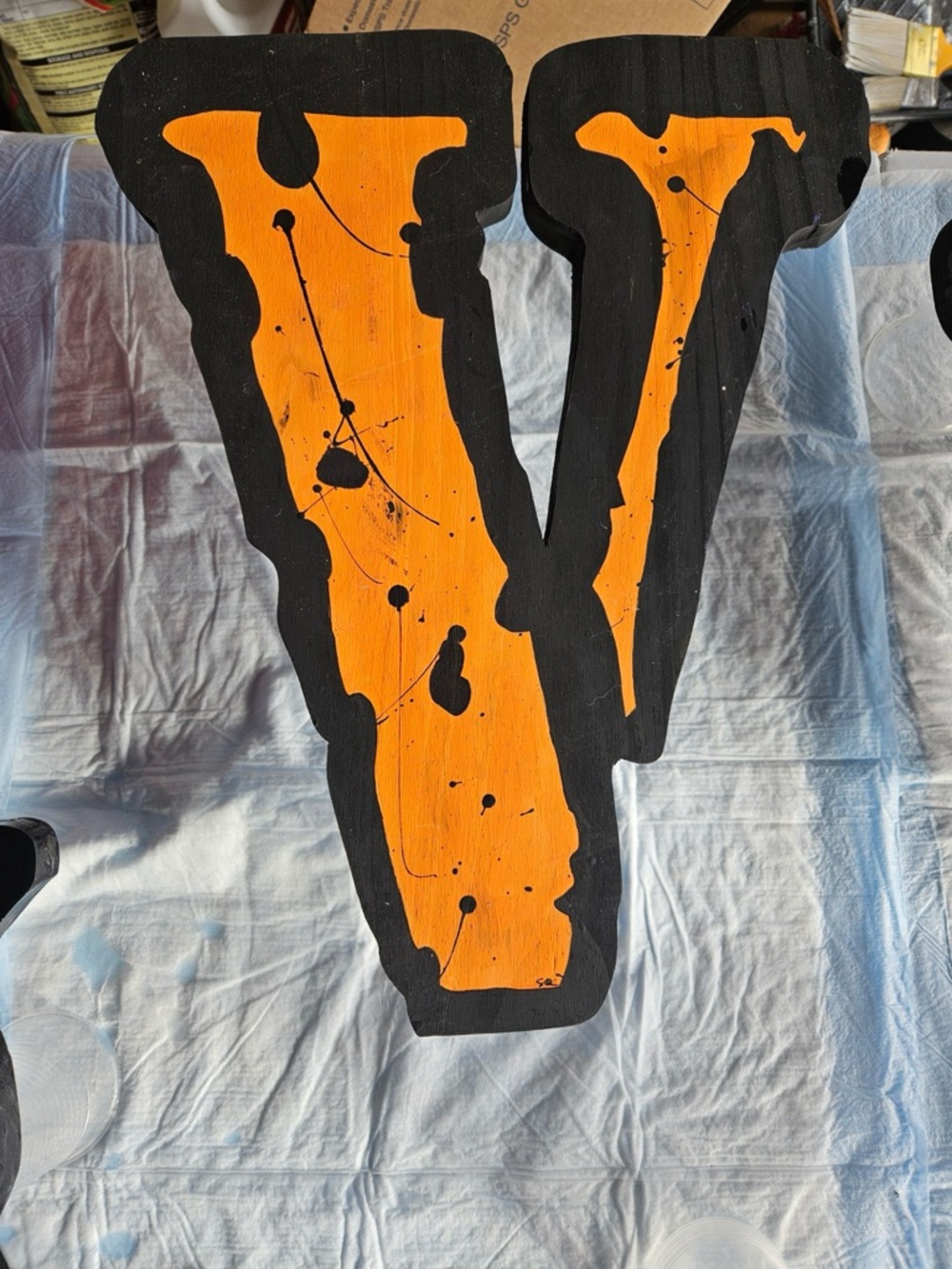 VLONE Custom Wall Wood Art Decorative Letter V in Black and Orange
